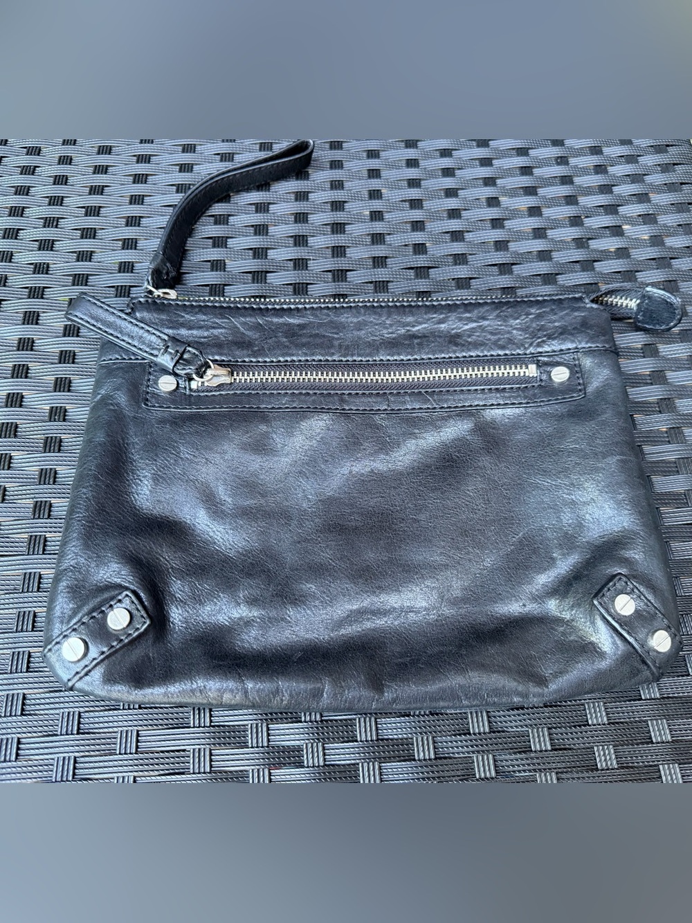 Club Monaco Black Genuine Leather Clutch Wristlet Bag
